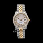White Dial Roman Numerals Two Tone Moissanite Diamond Watch