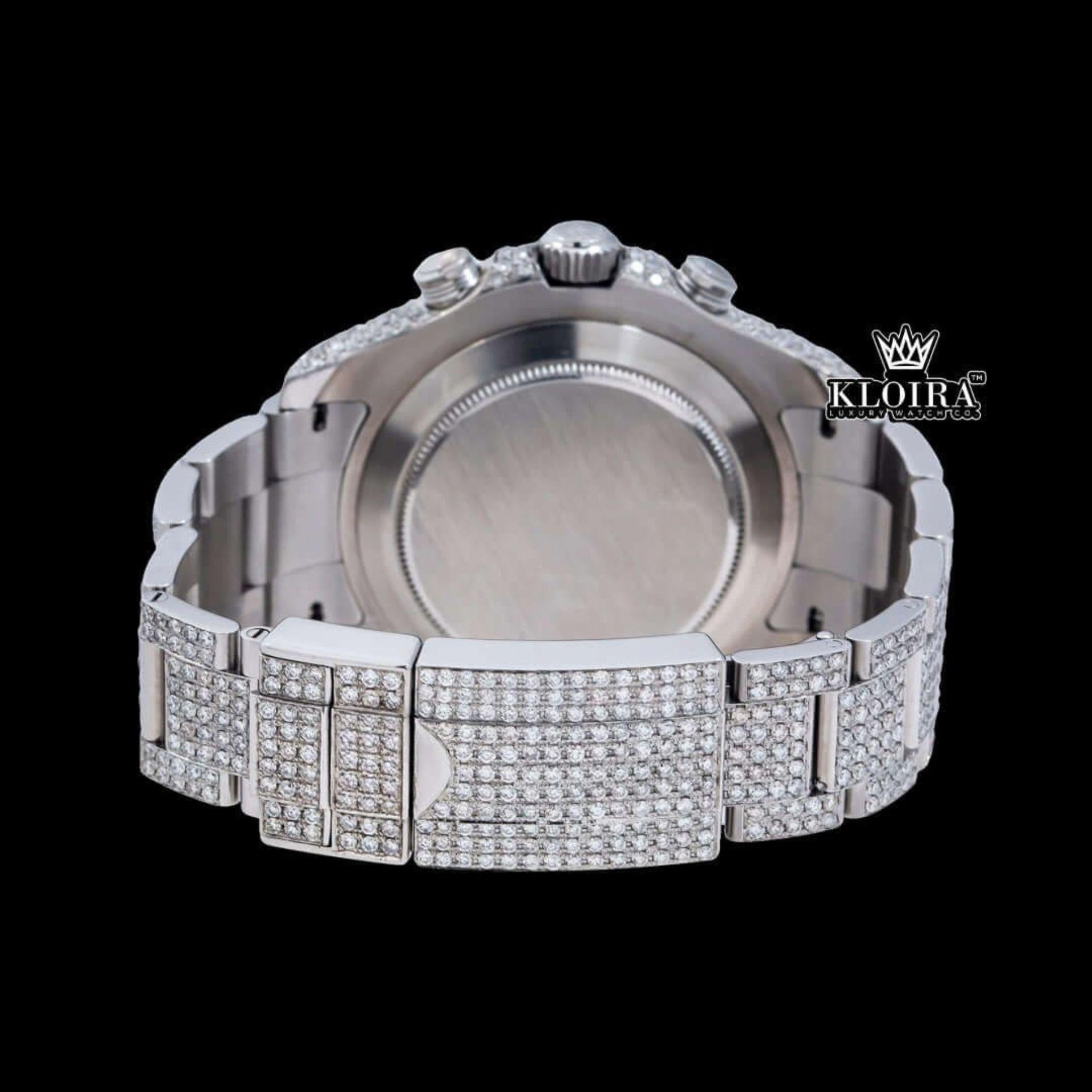 White Dial Standard Numerals Fully Iced Out Moissanite Watch Caseback View