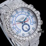 White Dial Standard Numerals Fully Iced Out Moissanite Watch Close Up Dial View