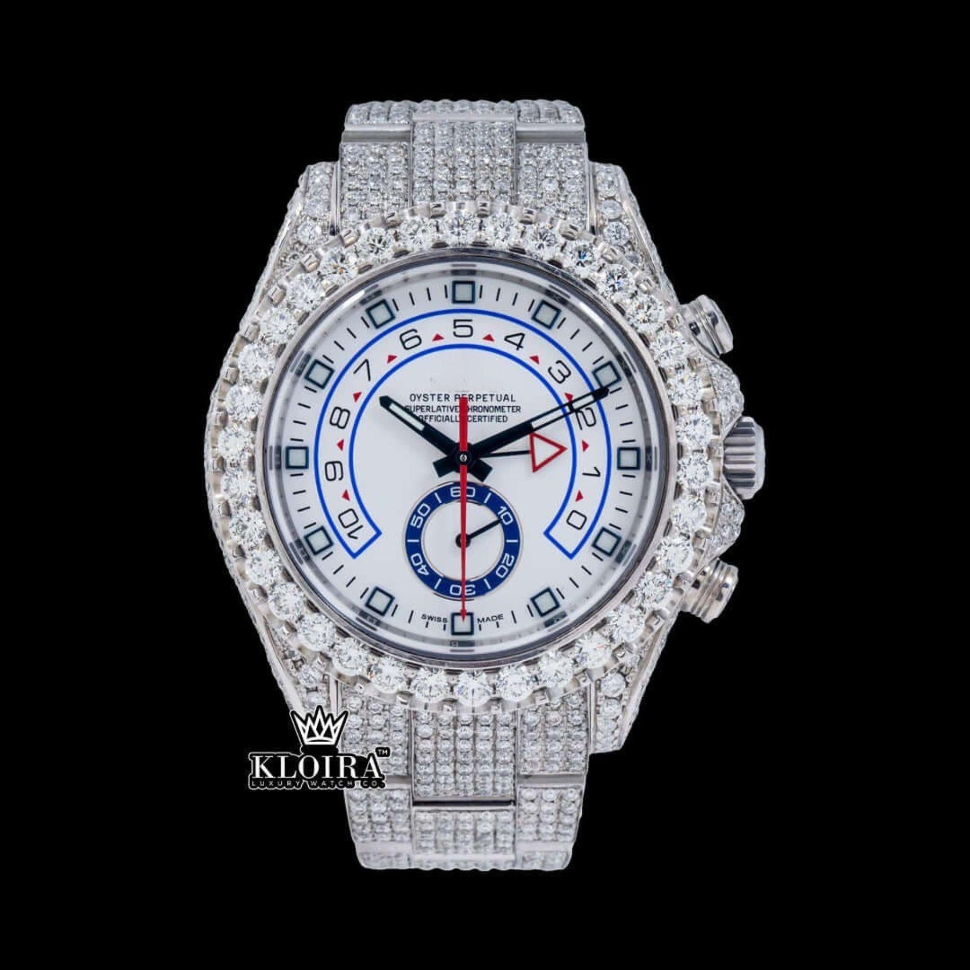 White Dial Standard Numerals Fully Iced Out Moissanite Watch Front View