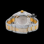 White Dial Two Tone Gold Silver Dual Time Fully Iced Out Moissanite Watch Caseback View