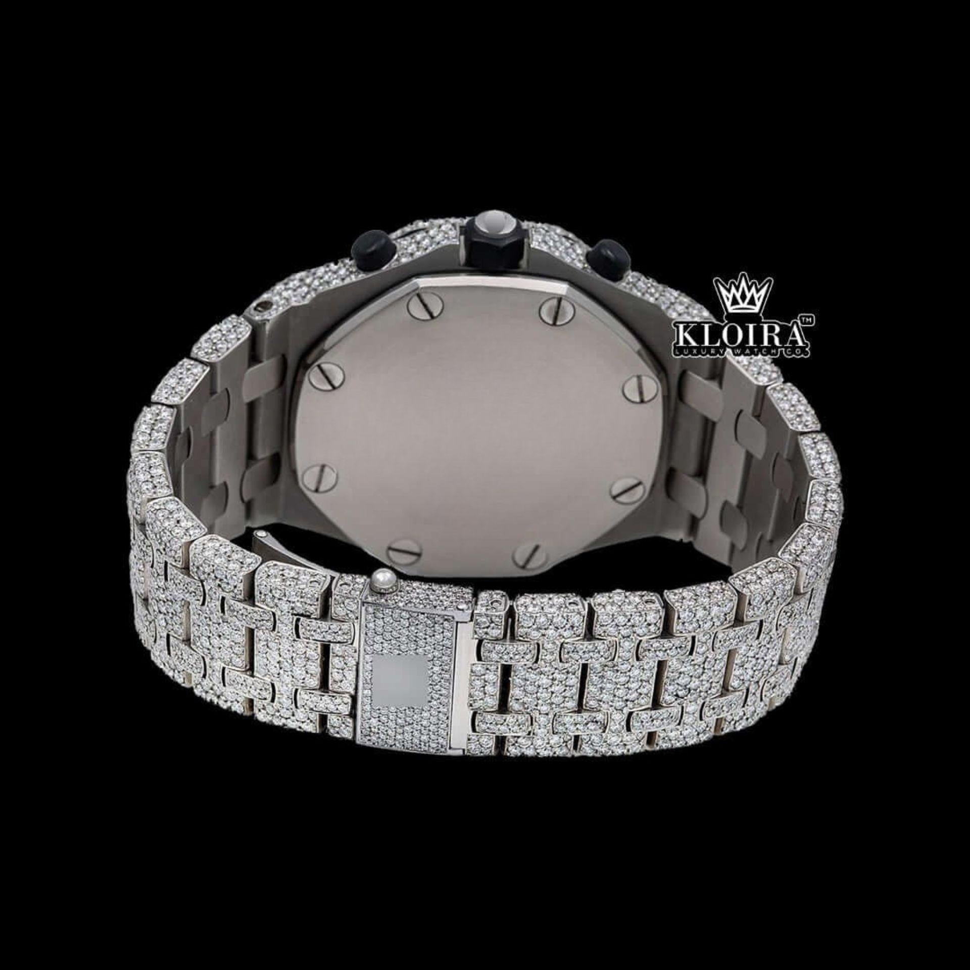 White Gold Iced Out Chronograph Moissanite Diamond Watch Caseback View