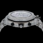 White Gold Iced Out Chronograph Moissanite Diamond Watch Crown View