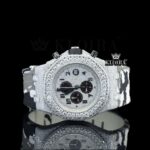 White Grey Rubber Strap Silver Dial Iced Out Moissanite Diamond Watch