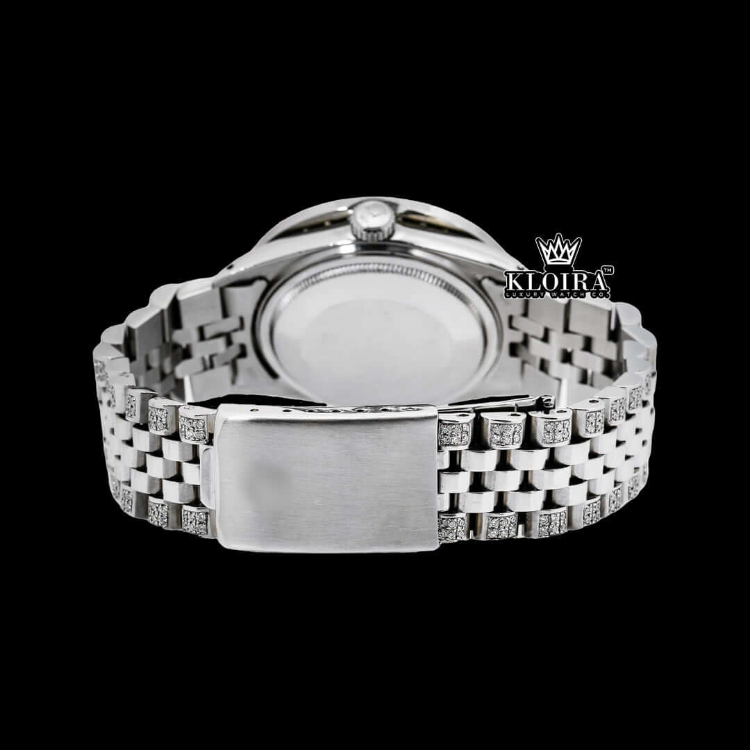 White Pearl Dial Diamond Markers Moissanite Diamond Watch Caseback View