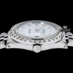 White Pearl Dial Diamond Markers Moissanite Diamond Watch Crown View