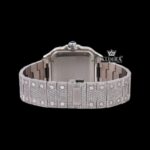 White Roman Dial Black Hands Fully Iced Out Moissanite Watch Caseback View