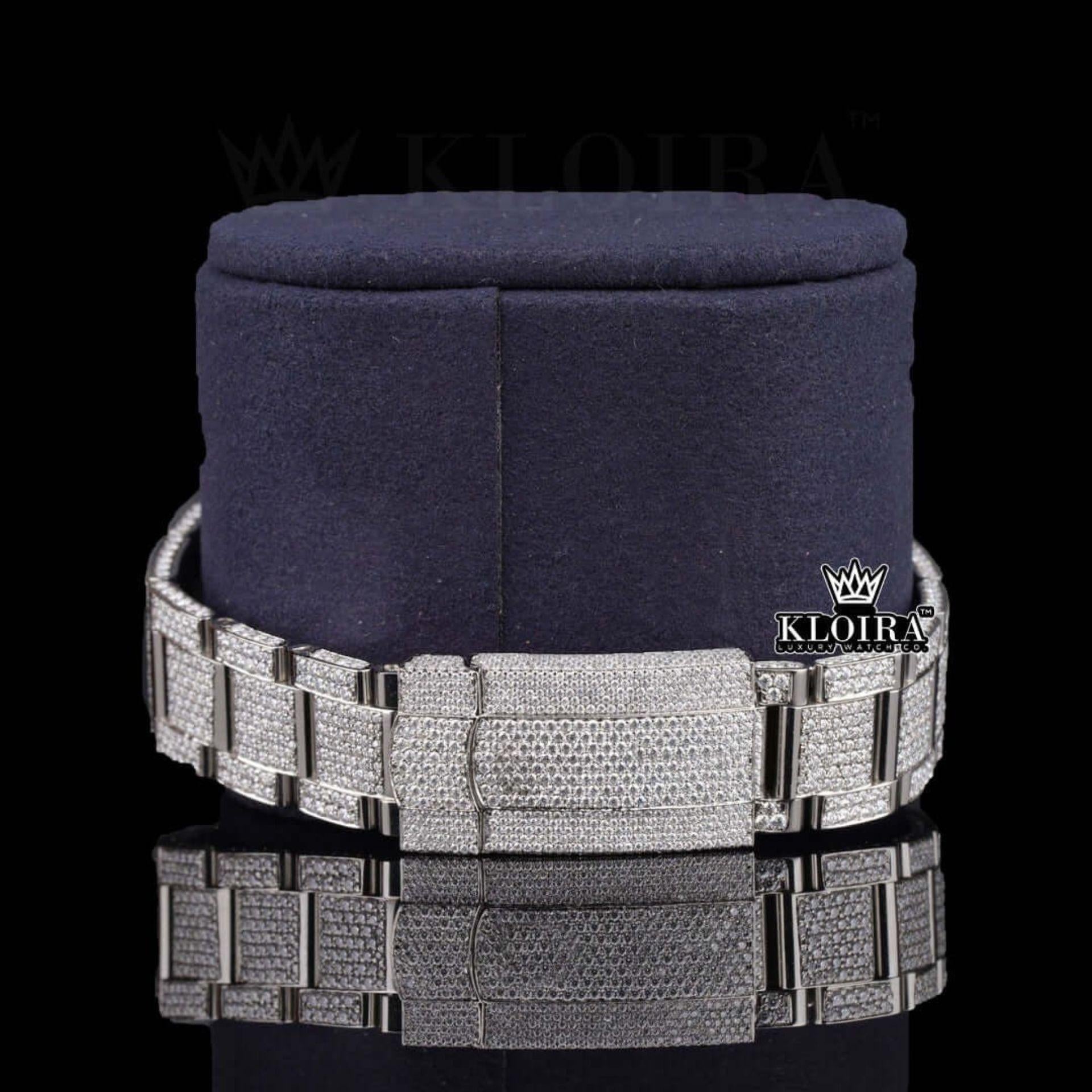 White Roman Dial Full Iced Out Classic Link Strap Moissanite Watch Bracelet View