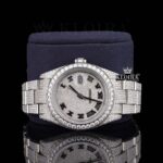 White Roman Dial Full Iced Out Classic Link Strap Moissanite Watch Close Up Front View