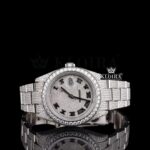 White Roman Dial Full Iced Out Classic Link Strap Moissanite Watch