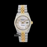 White Roman Dial Two Tone Diamond Link Strap Moissanite Watch