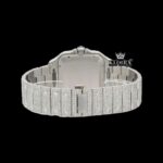 White Roman Numerals Blue Dial Full Iced Out Moissanite Watch Caseback View