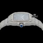 White Roman Numerals Blue Dial Full Iced Out Moissanite Watch Crown View