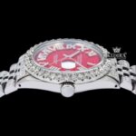 White Roman Numerals Red Dial Fuully Iced Moissanite Diamond Watch Crown View