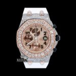 White Rubber Strap Chronograph Dial Semi Iced Out Moissanite Watch