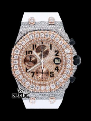 White Rubber Strap Chronograph Dial Semi Iced Out Moissanite Watch