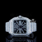 White Skeleton Dial Fully Iced Out Baguette Moissanite Watch
