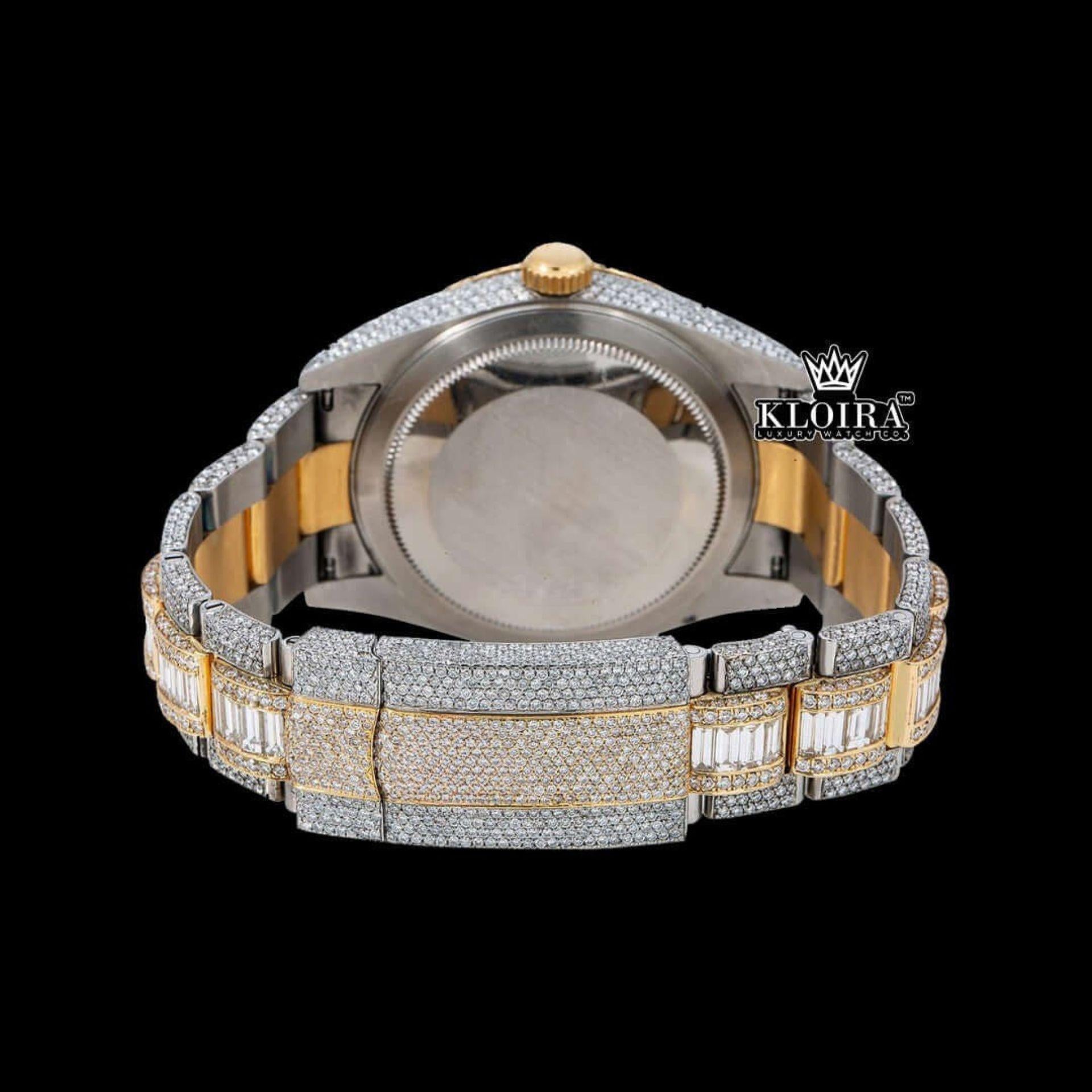 White Stick Markers Black Dial Two Tone Iced Out Moissanite Diamond Watch Caseback View