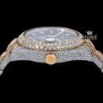 White Stick Markers Black Dial Two Tone Iced Out Moissanite Diamond Watch Crown View