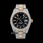 White Stick Markers Black Dial Two Tone Iced Out Moissanite Diamond Watch