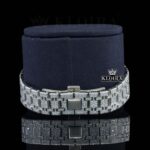 White Stick Markers Blue Dial Fully Iced Out Moissanite Diamond Watch Bracelet View