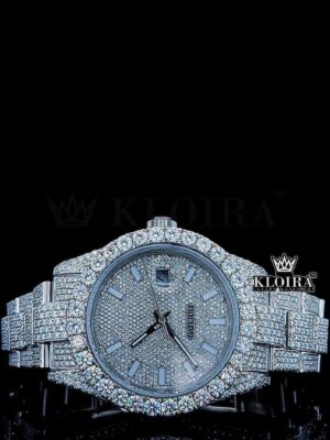 White Stick Markers Dial Full Iced Out White Gold Moissanite Watch