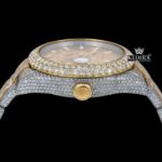 White Stick Markers Dual Time Dial Two Tone Iced Out Moissanite Watch Crown View