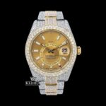 White Stick Markers Dual Time Dial Two Tone Iced Out Moissanite Watch