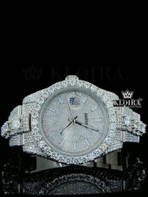 White Stick Markers White Dial Fully Iced Moissanite Diamond Watch