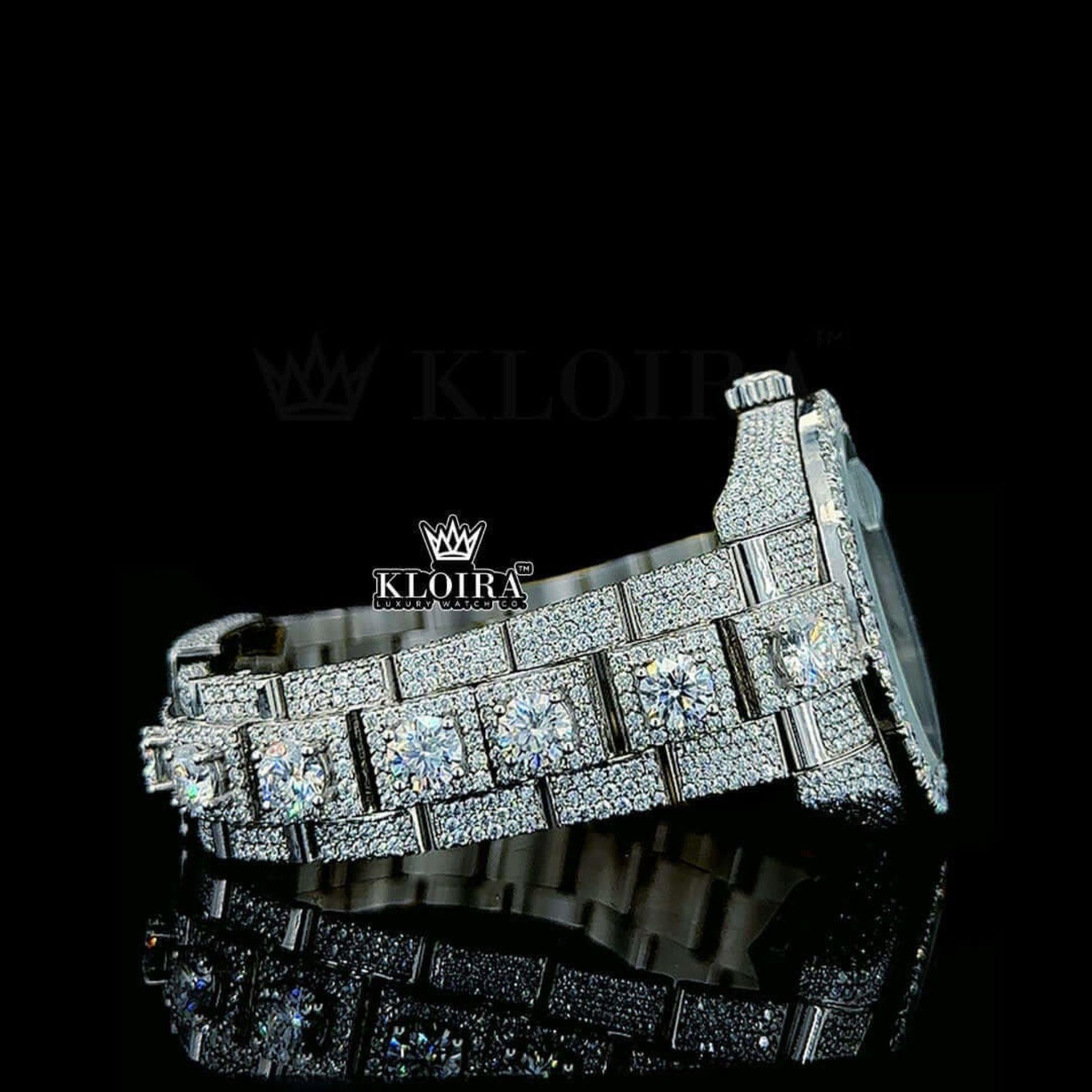 White Stick Markers White Dial Fully Iced Moissanite Diamond Watch Right Side Bracelet View