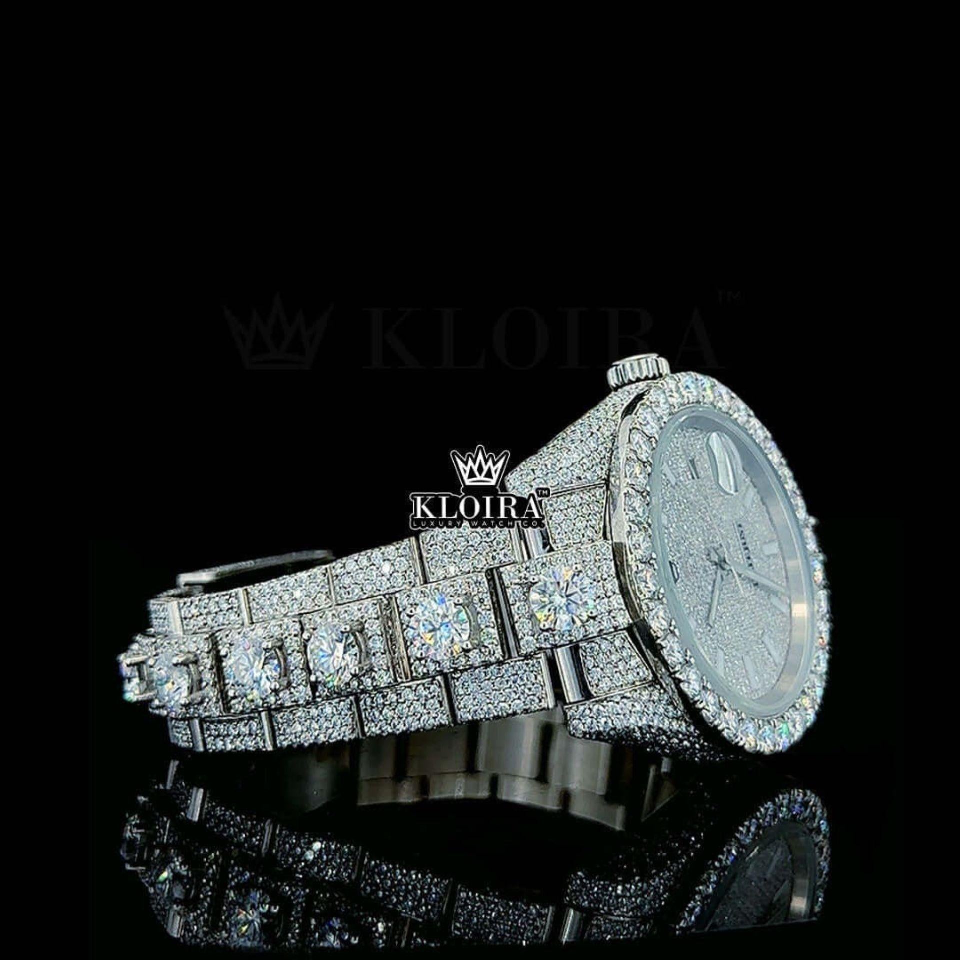 White Stick Markers White Dial Fully Iced Moissanite Diamond Watch Right Side View