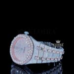 Women AP Rose Gold Dial Two Tone Fully Iced Out Moissanite Watch Left Profile View