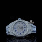 Women Blue Arabic Dial Fully Iced Out Moissanite Diamond Watch