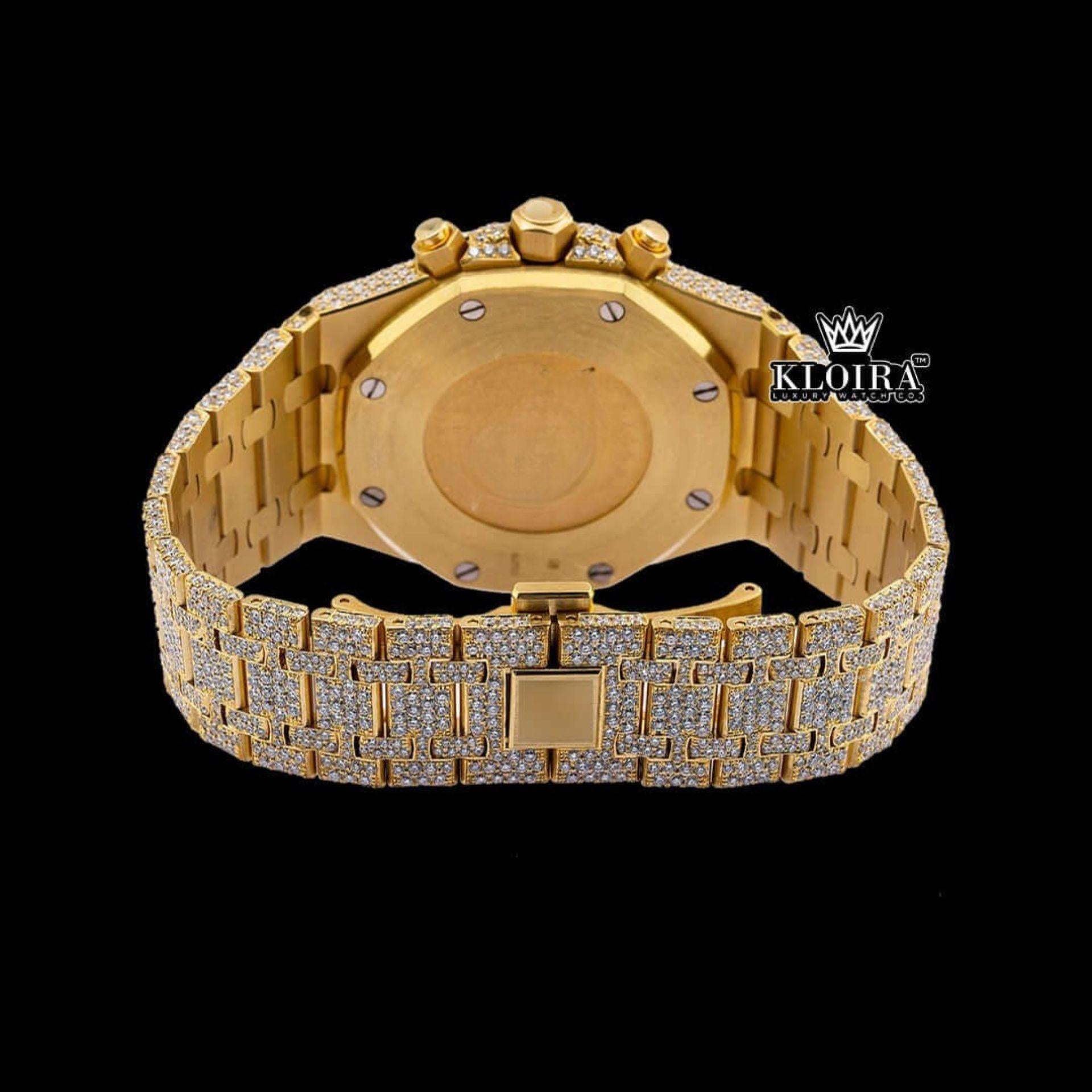 Women's Yellow Gold Full Iced Out Moissanite Diamond Watch Caseback View