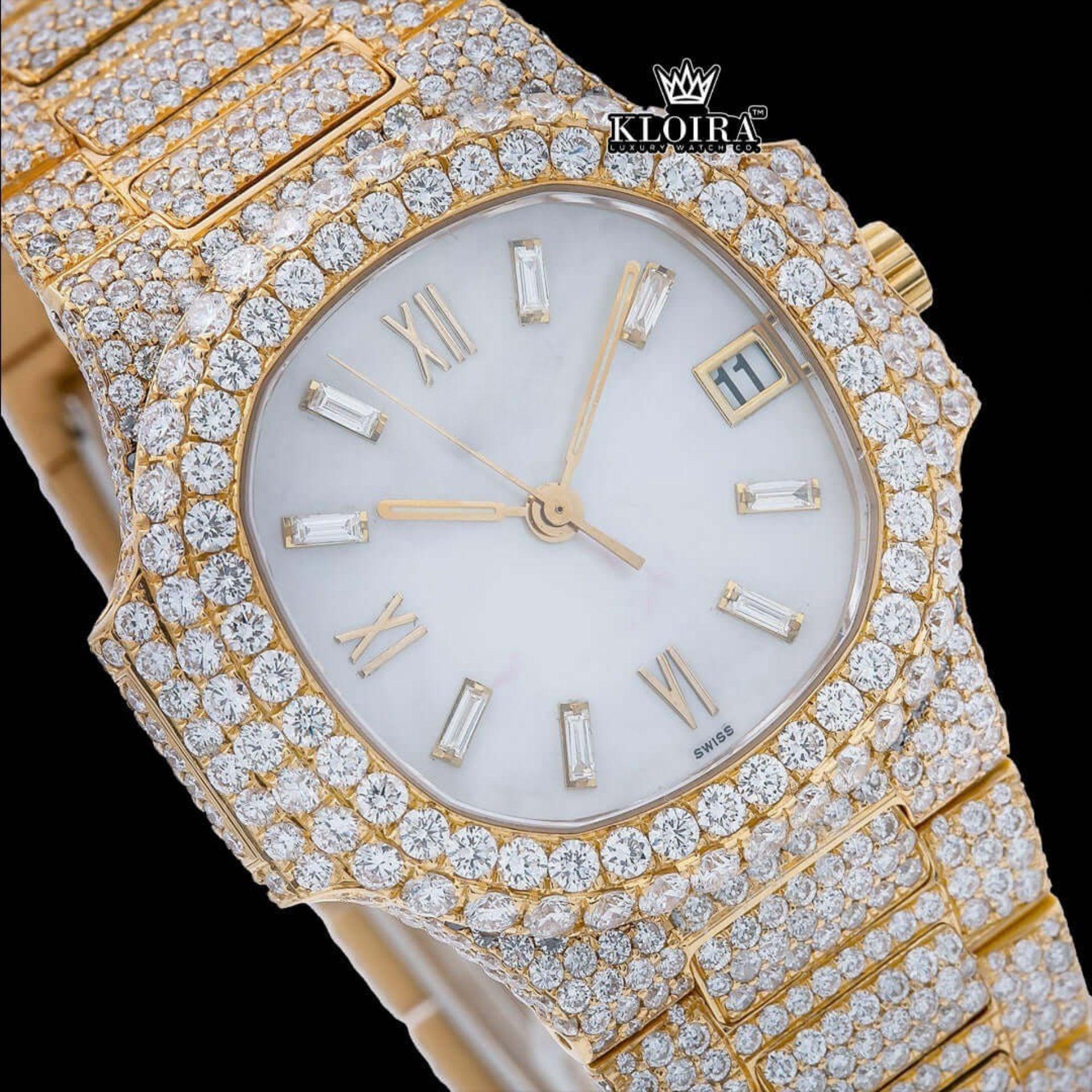 Womens Moissanite Patek Philippe Watch Front Face Close Up View