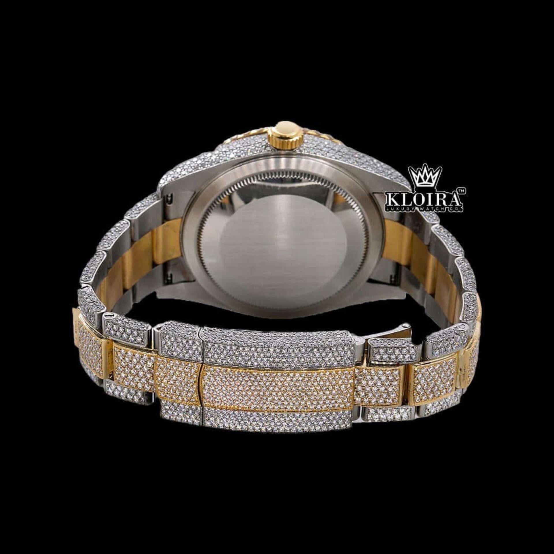 Yellow Dial Arabic Numerals Two Tone Iced Out Moissanite Diamond Watch Caseback View