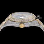 Yellow Dial Arabic Numerals Two Tone Iced Out Moissanite Diamond Watch Crown View