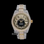 Yellow Dial Arabic Numerals Two Tone Iced Out Moissanite Diamond Watch