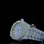Yellow Dial Black Stick Markers Two Tone Iced Out Moissanite Diamond Watch Left Profile View