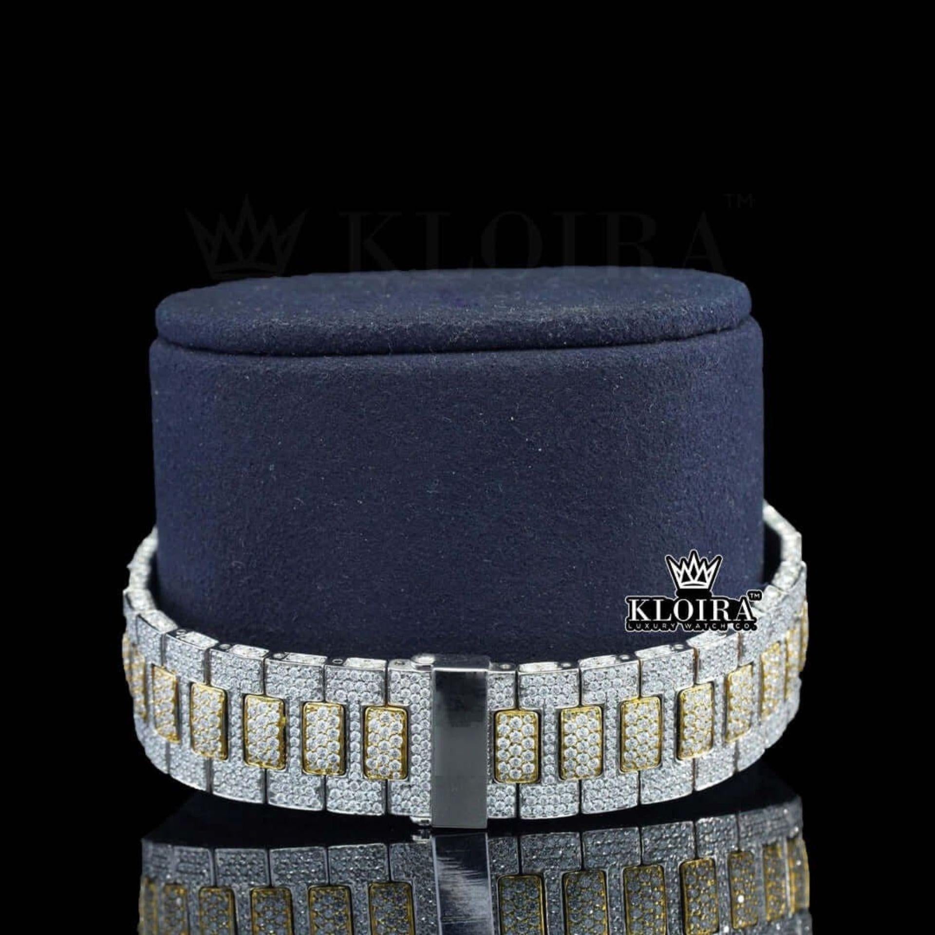 Yellow Dial Diamond Markers Two Tone Iced Out Moissanite Watch Bracelet View