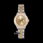 Yellow Dial Diamond Markers Two Tone Ladies Moissanite Watch