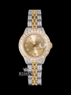 Yellow Dial Diamond Markers Two Tone Ladies Moissanite Watch