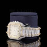 Yellow Dial Roman Numerald Two Tone Moissanite Diamond Watch Left Profile View