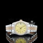 Yellow Dial Stick Markers Two Tone Rose Gold Moissanite Diamond Watch