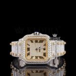 Yellow Dial Two Tone Roman Numerals Moissanite Diamond Watch