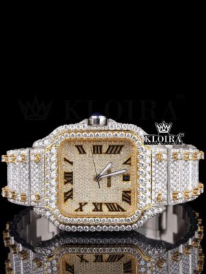 Yellow Dial Two Tone Roman Numerals Moissanite Diamond Watch