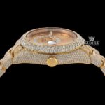 Yellow Dual Time Dial Standard Numerals Yellow Gold Iced Out Moissanite Watch Crown View