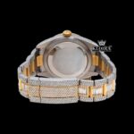 Yellow Dual Time Dial Stick Markers Two Tone Iced Out Moissanite Watch Caseback View