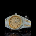 Yellow Gold AP Arabic Numerals Moissanite Diamonds Watch Close Up Dial View