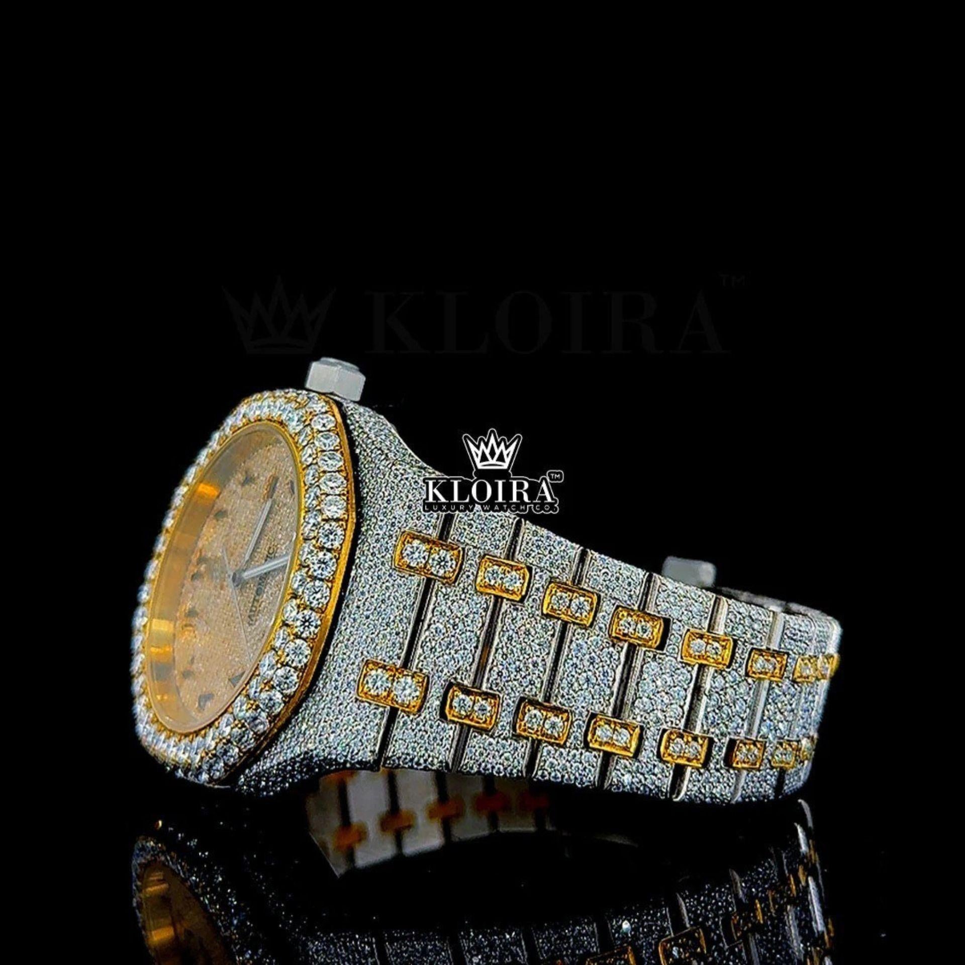 Yellow Gold AP Arabic Numerals Moissanite Diamonds Watch Left Side View